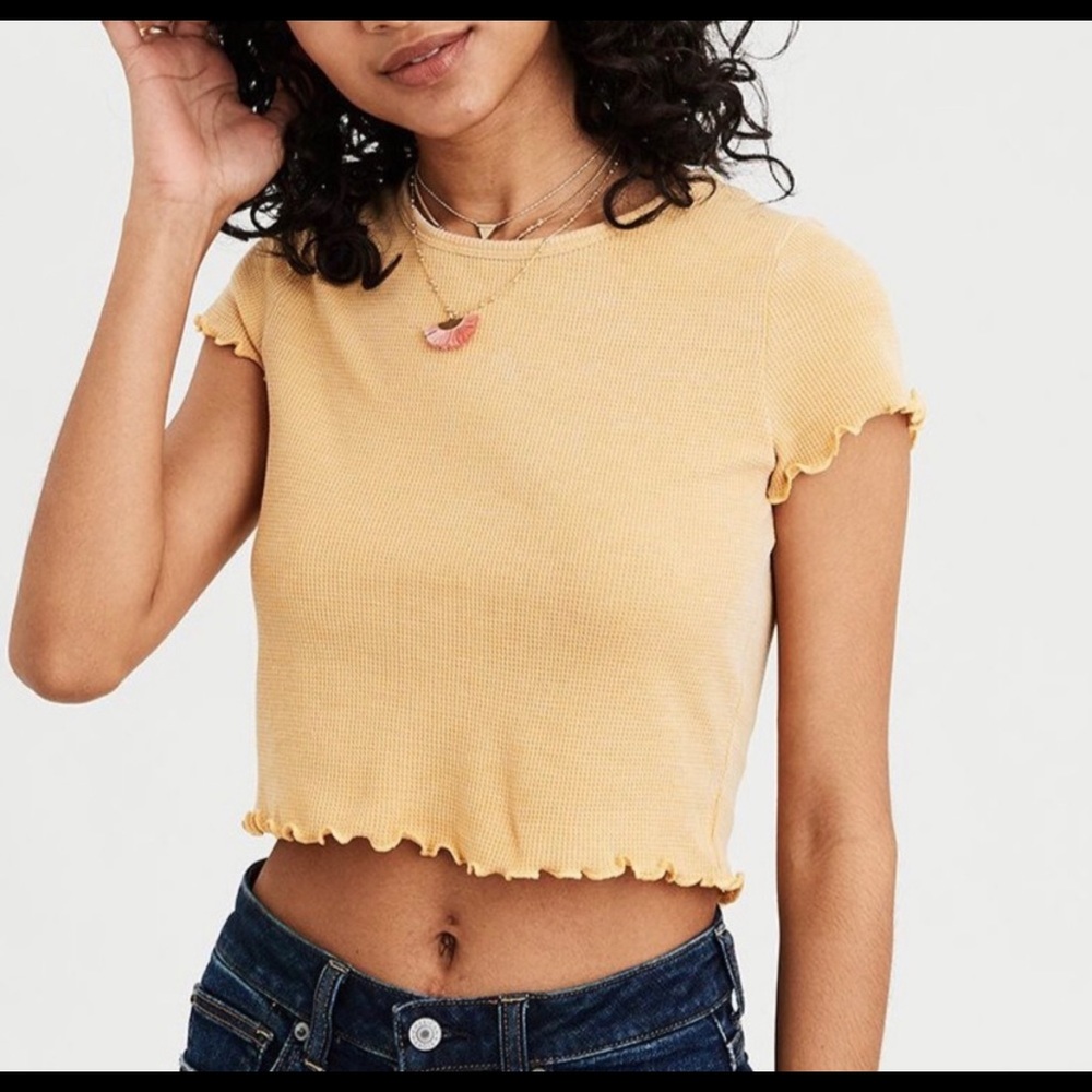 American Eagle Scalloped Edge waffle Textured Crop Top SZ XL